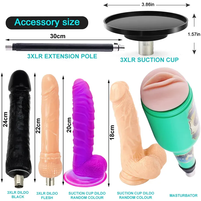 Female Sex Toys | BeBuZZed Thrusting 8-Piece Sex Machine Suction & 3XLR Telescopic Dildo Vibrator Sex Toy