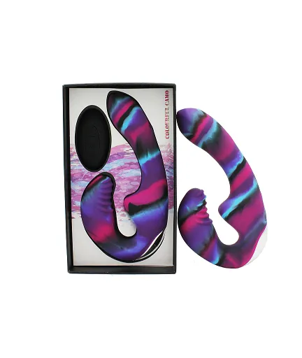 Female Sex Toys | Colourful Camo Tandem Strapless Strap-On Vibrator Lesbian Double Ended Pegging Dildo Sex Toy
