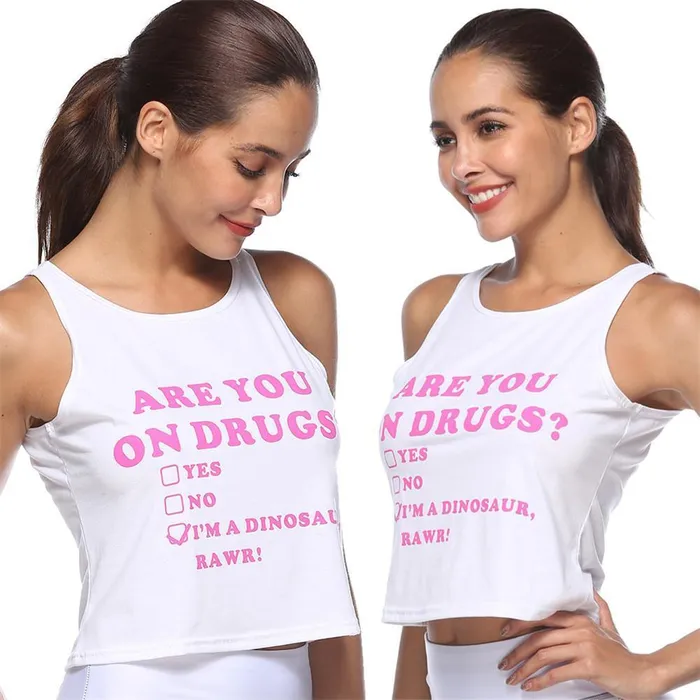 Perfectly Incorrect White and Pink Are you on Drugs Tank Vibrators