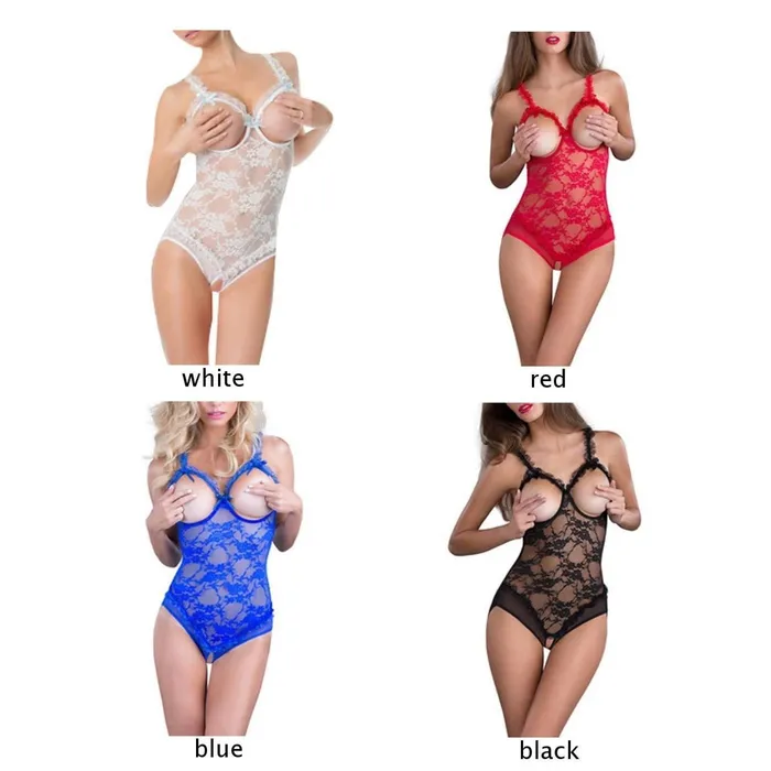 Vibrators | Red Sexy Open Cup Lace and Floral Teddy - Perfectly Incorrect